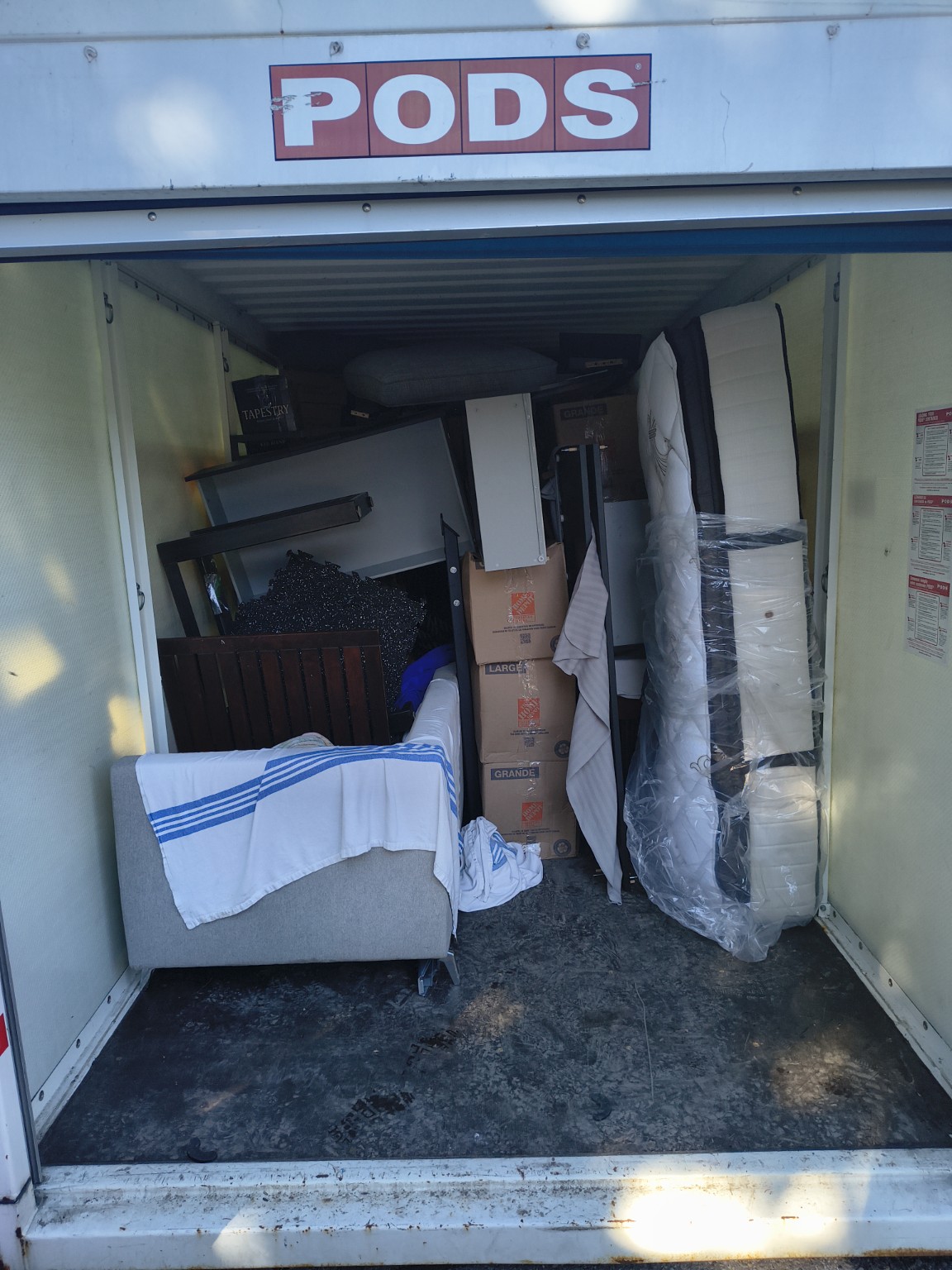 Packed storage container before unloading